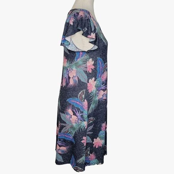 Gap Gray Tropical Pineapple Print Linen Blend Cap Sleeve A-line Dress Size XS - Picture 2 of 6